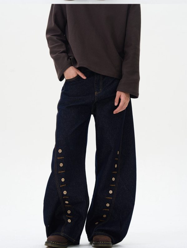 Buttoned Deconstructed Denim Pants For Cheap