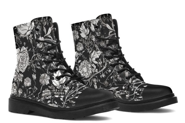 Noir Bouquet Boots - Vegan Leather Doc-Style Boots with Durable Stitched on Soles Online Hot Sale