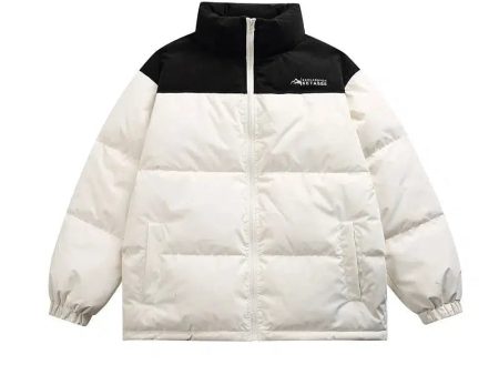 Color-blocked Stand-up Collar Down Jacket For Cheap