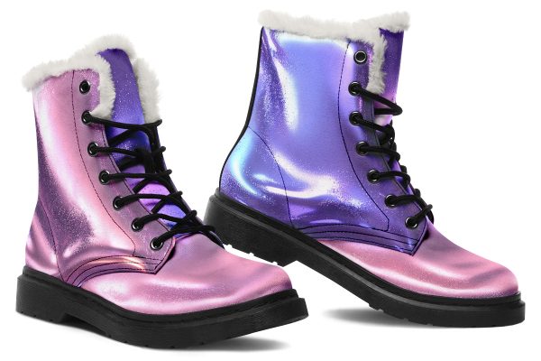 Violet Chrome Winter Boots - Warm Micro-Suede Doc-Style Boots Lined with Vegan Wool Online Hot Sale