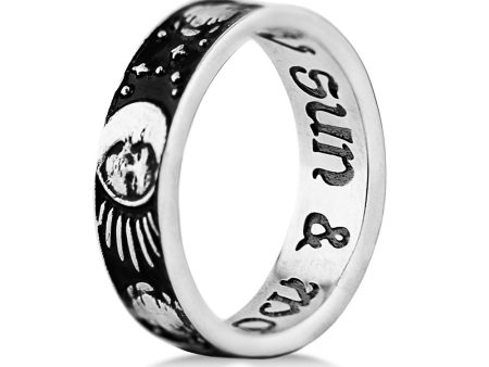 Sun And Moon Ring in Blackened Steel Fashion