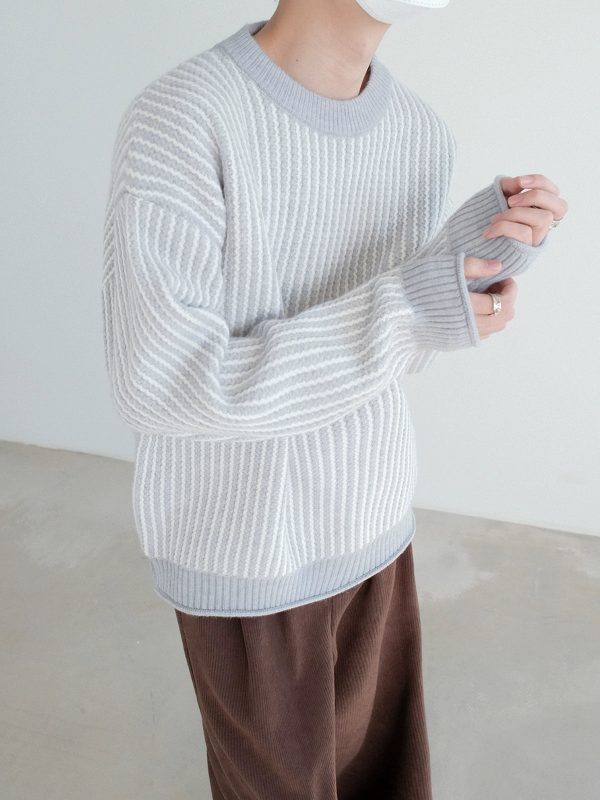 Contrast Collar Striped Knit Sweater on Sale