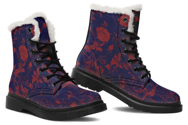 Scarlet Rose Romance Winter Boots - Warm Micro-Suede Doc-Style Boots Lined with Vegan Wool For Cheap