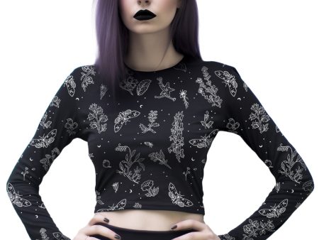 Nightshade Crop Top - Cute Black Witchy Style Gothic Grunge Aesthetic Dark Academia Halloween Pagan Occult Fashion Cheap