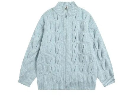 Zip-Up Textured Knit Sweater For Sale