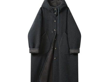 Button Closure Hooded Wool Coat Online Hot Sale