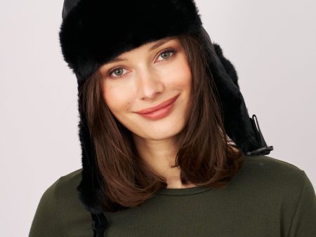 FUR TRAPPER HAT - BLACK For Cheap