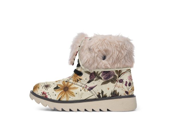 Enchanted Blossoms Fold Over Winter Boots - Microsuede Vegan Boots with Fur Lining and Convertible Style Online Hot Sale