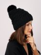 TURN UP POMPOM HAT - BLACK For Sale