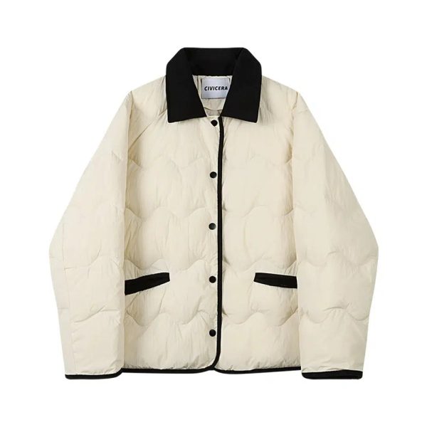 Contrast Collar Quilted Down Jacket Online Sale