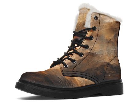 Burnt Ochre Winter Boots - Warm Micro-Suede Doc-Style Boots Lined with Vegan Wool For Sale