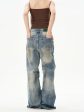 Blue Straight-leg Denim Flared Pants Cheap