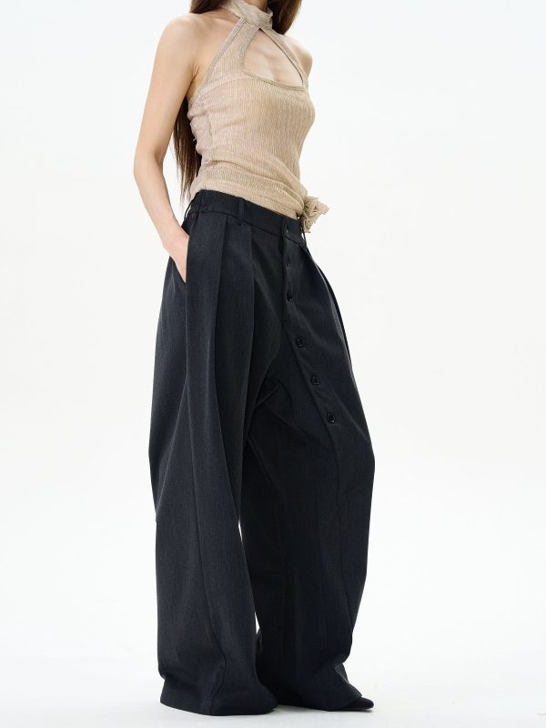 Button-Down Wide-Leg Casual Pants Cheap