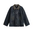 Canvas Workwear Jacket with Leather Collar on Sale