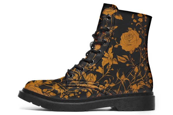 Golden Rose Romance Boots - Vegan Leather Doc-Style Boots with Durable Stitched on Soles Online Hot Sale