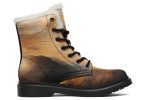 Burnt Ochre Winter Boots - Warm Micro-Suede Doc-Style Boots Lined with Vegan Wool For Sale