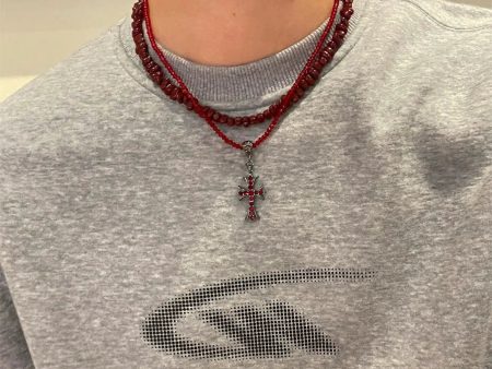 Beaded Cross Pendant Necklace on Sale