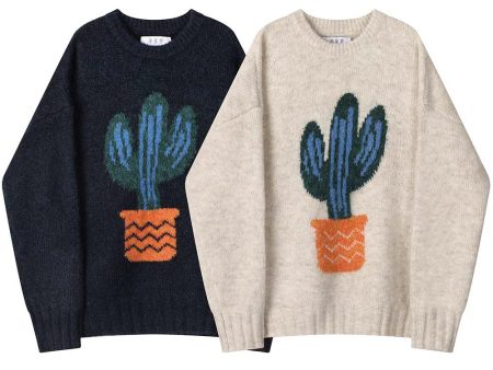 Cactus Print Knitted Sweater Fashion