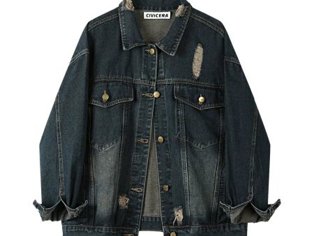 Denim Distressed Button-Down Jacket Discount