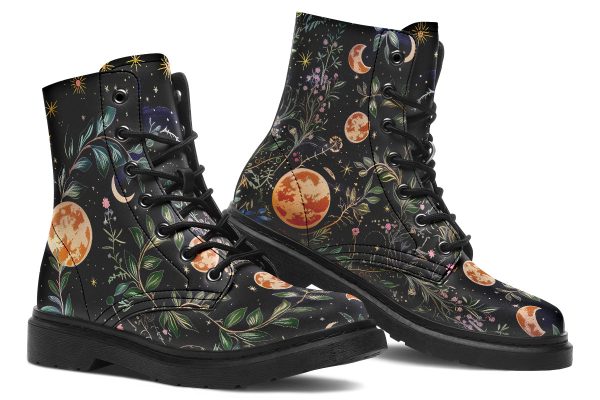 Night Blossom Boots - Vegan Leather Doc-Style Boots with Durable Stitched on Soles Online Hot Sale