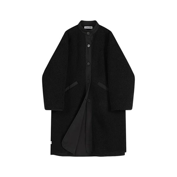 Classic Collarless Button-Up Coat Online Sale