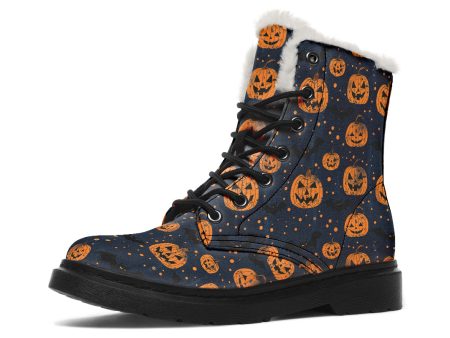 Pumpkin Party Winter Boots - Warm Micro-Suede Doc-Style Boots Lined with Vegan Wool Cheap