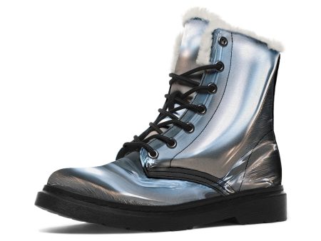 Crushed Chrome Winter Boots - Warm Micro-Suede Doc-Style Boots Lined with Vegan Wool Discount