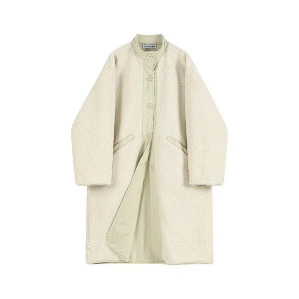 Classic Collarless Button-Up Coat Online Sale