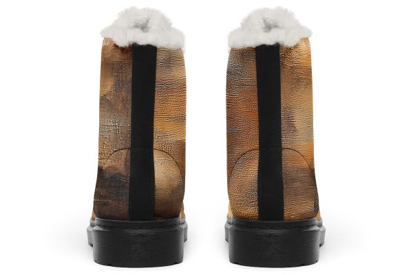 Burnt Ochre Winter Boots - Warm Micro-Suede Doc-Style Boots Lined with Vegan Wool For Sale