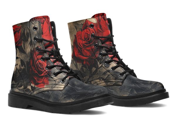 Crimson Thorns Boots - Vegan Leather Doc-Style Boots with Durable Stitched on Soles Online