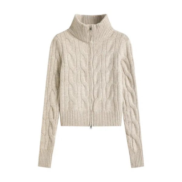 Cable Knit Full-Zip Sweater Cheap