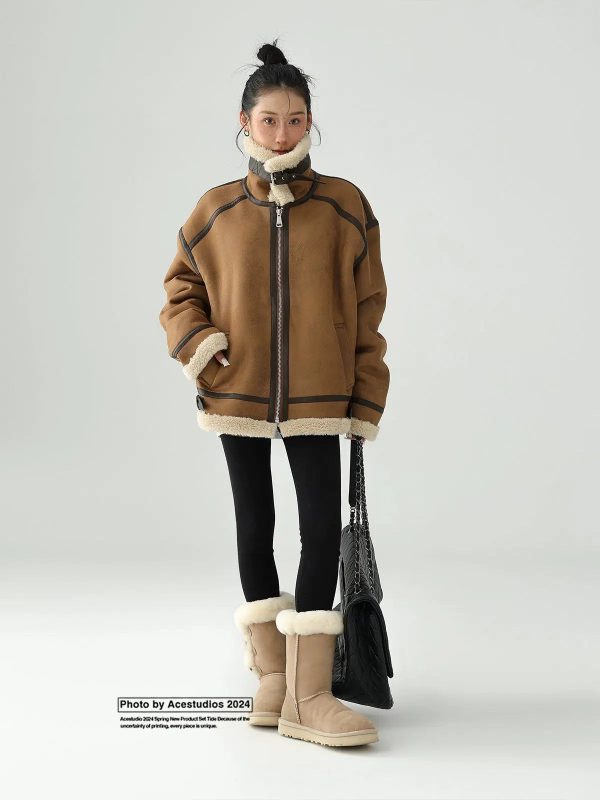 Buckle Details Shearling Lined Jacket Fashion