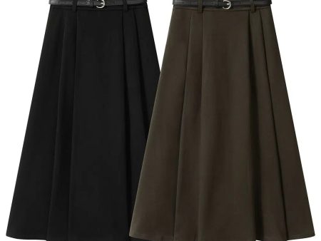 Belted Pleated Midi Skirt Cheap