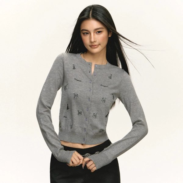 Button Front Embroidered Knit Sweater Fashion