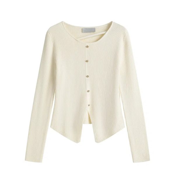 Button Front Ribbed Knit Cardigan Discount