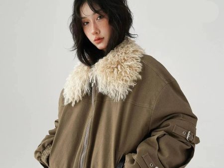 Buckle Accents Shearling Collar Jacket For Sale