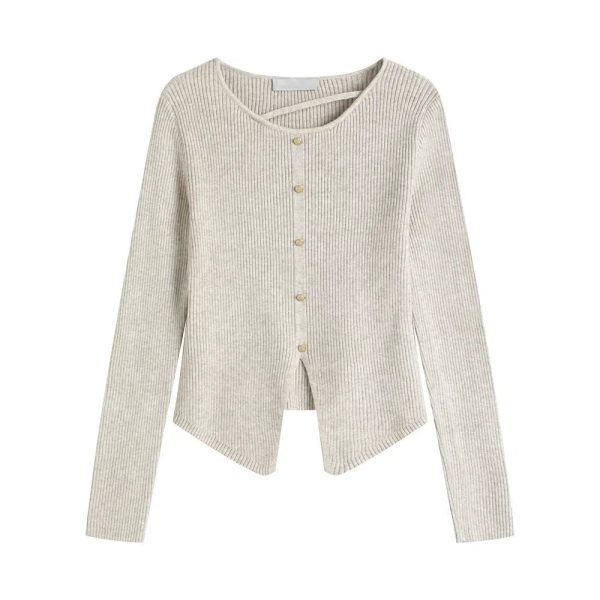 Button Front Ribbed Knit Cardigan Discount