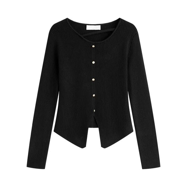 Button Front Ribbed Knit Cardigan Discount