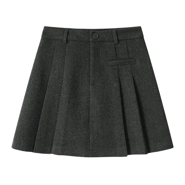 Button Detail Pleated A-Line Skirt For Discount