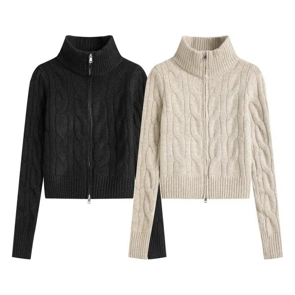 Cable Knit Full-Zip Sweater Cheap