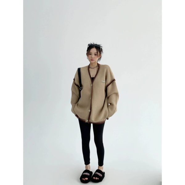 Button Closure Oversized Knit Cardigan Hot on Sale