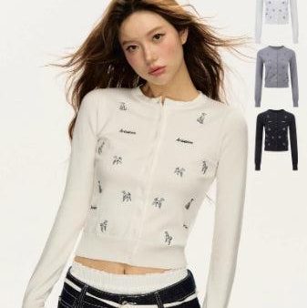 Button Front Embroidered Knit Sweater Fashion