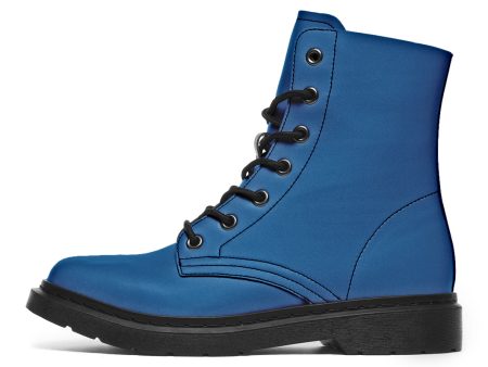 Cobalt Blue Boots - Vegan Leather Doc-Style Boots with Durable Stitched on Soles For Sale