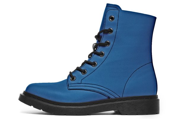 Cobalt Blue Boots - Vegan Leather Doc-Style Boots with Durable Stitched on Soles For Sale