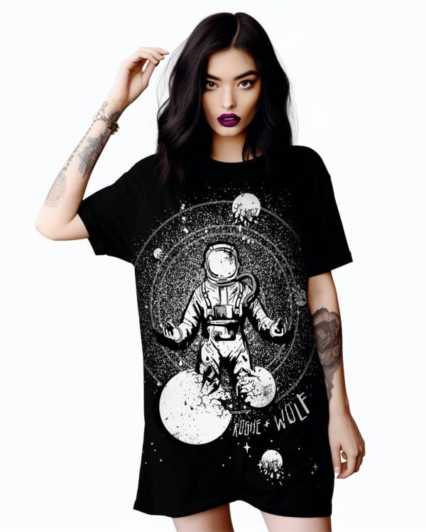 Cosmic Explorer Tee Dress - Vegan Goth Alt Style Unisex T-shirt Witchy Pagan Occult Fashion on Sale