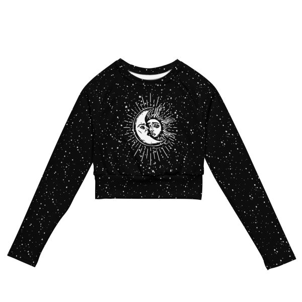 Astral Long Sleeve Crop Top - Cute Black Cropped Tee with UPF 50+ Protection, Pagan Gothic Sportwear, Witchy Grunge Activewear Online Hot Sale