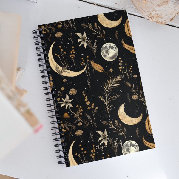 Moonlit Botanica Spiral Notebook - Botanical Witchy Journal Uni & College Dark Academia Essentials - Gothic Stationery Sale