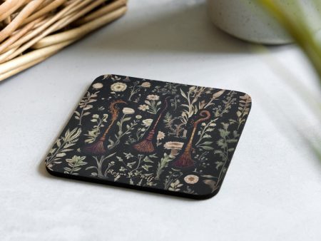 Witches  Broomsticks Coaster - Witchy Gothic Drinkware Table Setup - Dark Academia Botanical Kitchen Home Decor - Goth Christmas Gifts Fashion