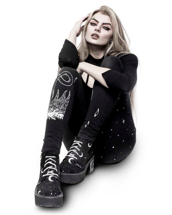 MoonDust Platform Heel Boots - Luxurious Quality Vegan Suede Goth Shoes with Moons & Stars, Witchy Alt Style, Occult Grunge Aesthetic, Soft Memory foam inner panels Supply