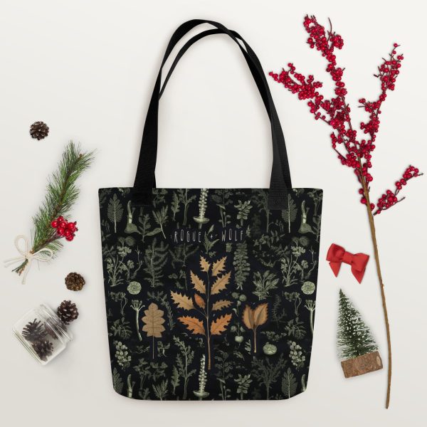 Autumn Memoir Vegan Tote Bag - Dark Academia Witchy Botanical Large Foldable Bag for Uni Work Shopping School & Travel Supply